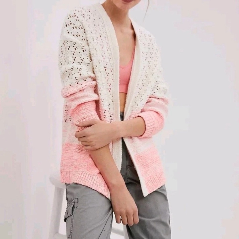 Women's Pink and Cream Anthropologie Sweater Cardigan Small